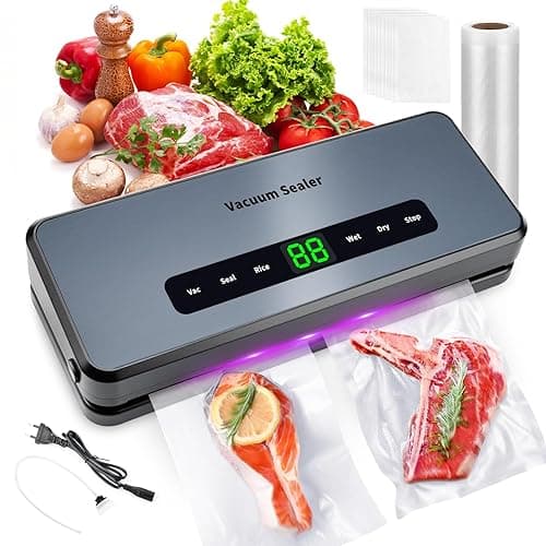 comeder Vacuum Sealer Machine, 8 in 1 Food Vacuum Sealer with 65KPa Strong Suction and 30cm Extended Seal, Built-in Cutter and LED Display, Vac Pack Machine for Dry Wet Food with 30 Vacuum Sealer Bags - Vacuum Sealers