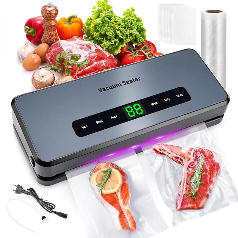 comeder Vacuum Sealer Machine, 8 in 1 Food Vacuum Sealer with 65KPa Strong Suction and 30cm Extended Seal, Built-in Cutter and LED Display, Vac Pack Machine for Dry Wet Food with 30 Vacuum Sealer Bags - Vacuum Sealers