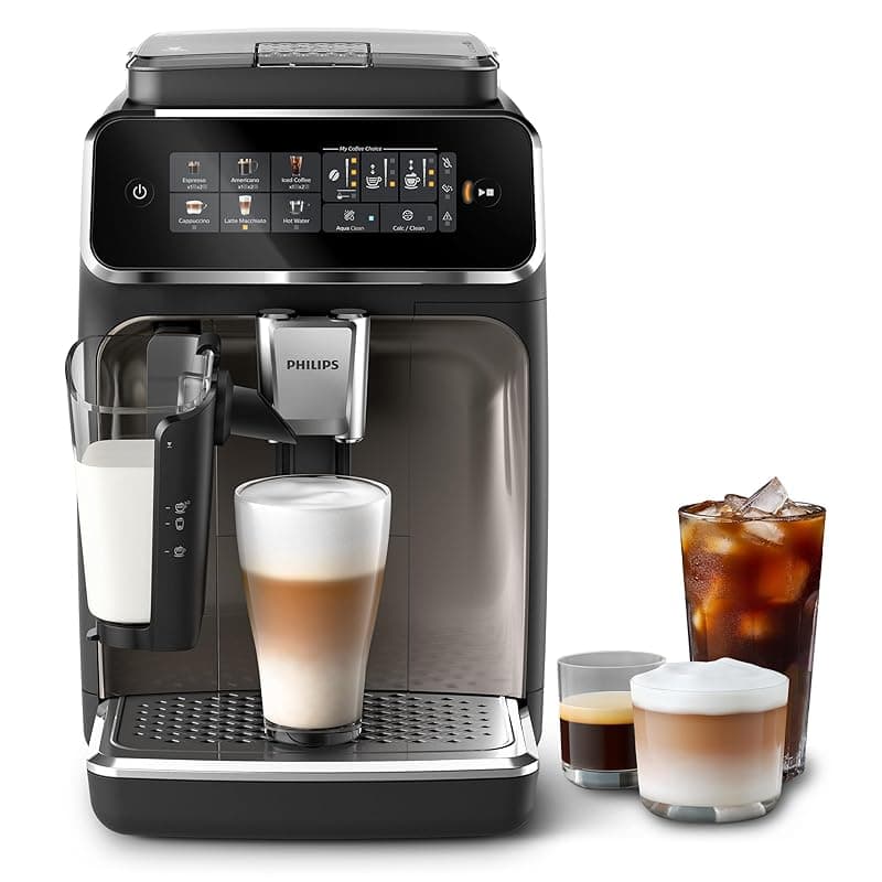 Philips 3300 Series Bean to Cup Coffee Machine – 6 Hot & Iced drinks, LatteGo Milk Frother, Fastest-to-Clean, 40% Quieter, Ceramic Grinder, Fully Automatic Espresso & Cappuccino maker (EP3347/90) - Coffee Machines