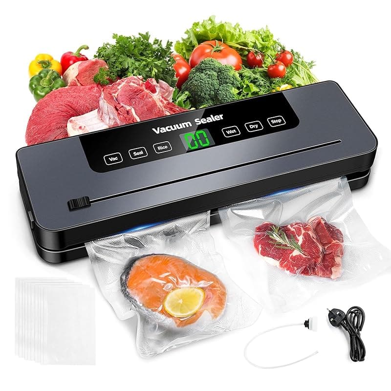 comeder 6 in 1 Vacuum Sealer Machine, 30cm Longer Seal Food Sealer with 50Pcs Vacuum Sealer Bags for Vac/Seal/Rice/Wet/Dry Mode, Built-in Cutter and Visible LED Digital Countdown Display, UK Plug - Vacuum Sealers