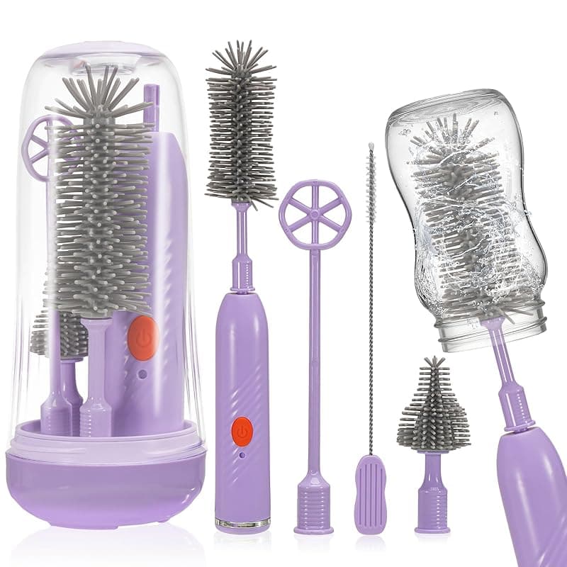 tlidfgeo Electric Baby Bottle Brush Set, Portable Bottle Brushes with UV Steriliser, 4 in 1 Baby Bottle Cleaner Milk Frother, Nipple and Straw Brush, Bottle Drying Rack, Two-speed Cleaning Mode - Coffee Tea Accessories