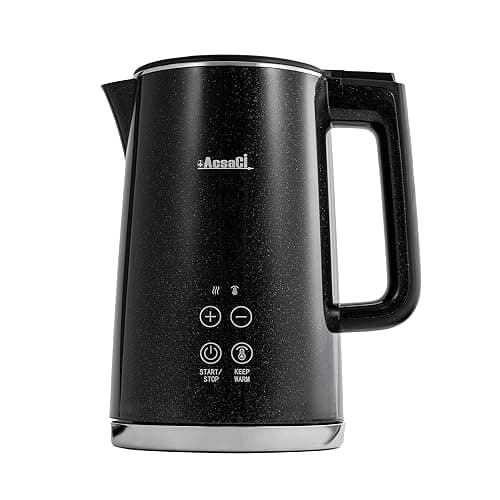 AddAcsaCi Electric Digital Kettle 1.5L | Temperature Control Kettle with 6 Presets & Keep Warm Function | 2200W Fast Boil Electric Stainless Steel Kettle | Double Wall Black Kettle | STRIX Thermostat