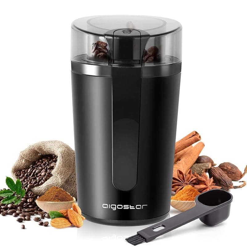 Aigostar Coffee Grinder Electric with Removable Lid, Grinder for Coffee Bean, Pepper, Grain, Spice, Nuts Safe 304 Stainless Steel Blades, Powerful Grinder Motor 200W - Natural 30RRK. - Coffee Tea Accessories
