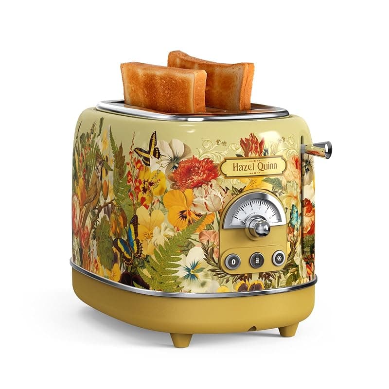 Hazel Quinn x Eduardo Recife 2-Slice Toaster, 6 Browning Levels, Defrost/Reheat/Cancel Functions, Removable Crumb Tray for Easy Cleaning, 1.5-Inch Extra-Wide Slots, Retro Style Collaboration - Toasters
