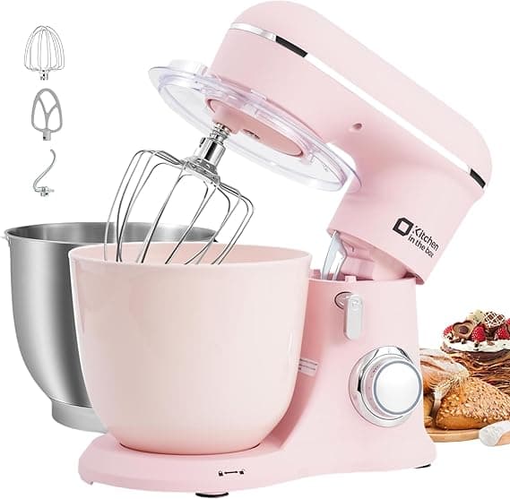 Kitchen in the box Stand Mixer, 4.5L+5L Two Bowls Food Mixer for Baking, 10 Speeds Electric Kitchen Appliance with Dough Hook, Whisk, Beater, 1300W Matte for Home Baking (Rose Pink)