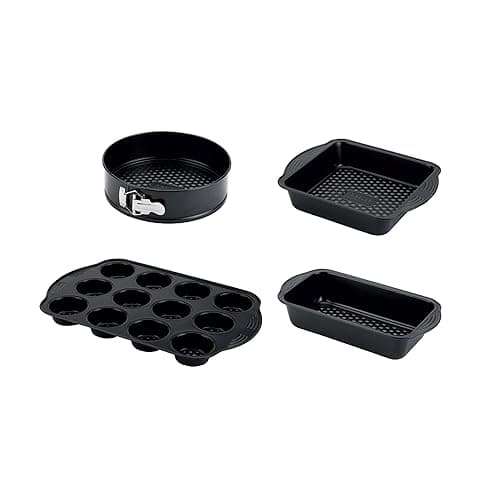 Prestige , Aerolift, 4 Piece Bakeware Set, Non stick, Cushion Base, Fridge Freezer & Dishwasher Safe, Carbon Steel, 9 Springform Tin, 8 Square Cake Tin, 12 Cup Muffin Tin, 9 x 5 Loaf Tin, 4 Piece Set - Bakeware