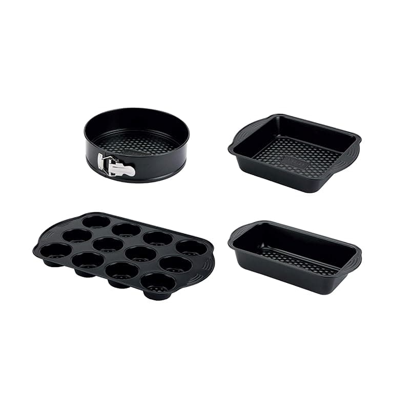 Prestige , Aerolift, 4 Piece Bakeware Set, Non stick, Cushion Base, Fridge Freezer & Dishwasher Safe, Carbon Steel, 9 Springform Tin, 8 Square Cake Tin, 12 Cup Muffin Tin, 9 x 5 Loaf Tin, 4 Piece Set - Bakeware
