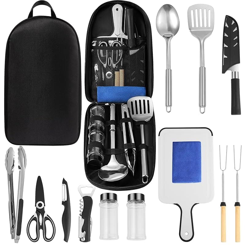 Lafuntar Camping Cooking Set, Camping Utensils Set, 14 Pcs Camping Cooking Equipment, Portable Outdoor Camping Kitchen Accessories, Black - Kitchen Tools Gadgets