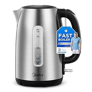 Midea Electric Kettle 3000W Fast Boil 1.7L Stainless Steel Kettle LED Indicator,Spring Lid,Removable Filter,Insulated Handle, Water Level Indicator, Dry Burn Protection,BPA-Free
