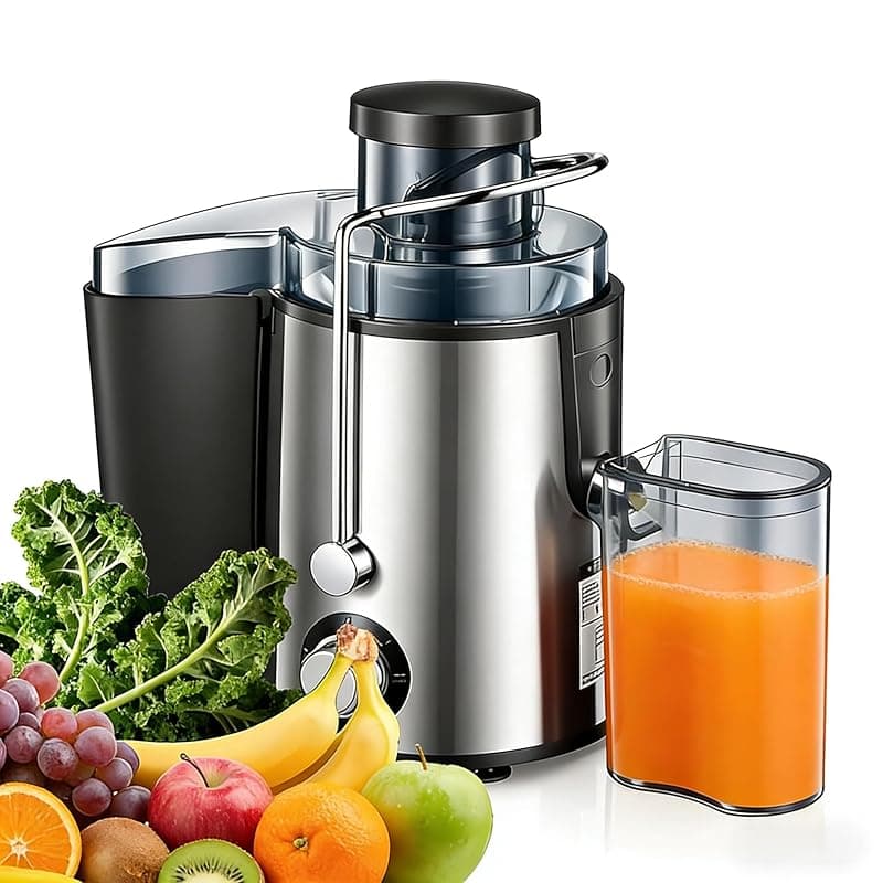 Vlocky Juicer Machine,Efficient Centrifugal Juicer | 68mm Large Feed Chute for Whole Fruit and Vegetable Extraction, 3 Adjustable Speeds, Easy to Clean Design – Ideal for Family and Healthy Living，Stainless - Juicers