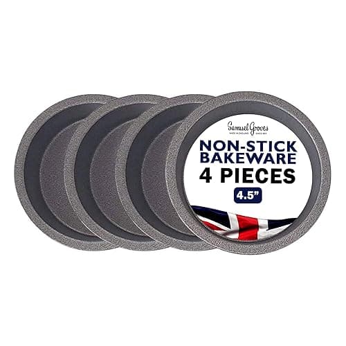 Samuel Groves Great British Bakeware 4 Set 11.5cm Small Individual Superior Double Coated Non Stick Tins, Tart & Quiche Pans, Small Pie Dishes Set Of 4, Individual Tart Tins For Baking, Made In England - Bakeware