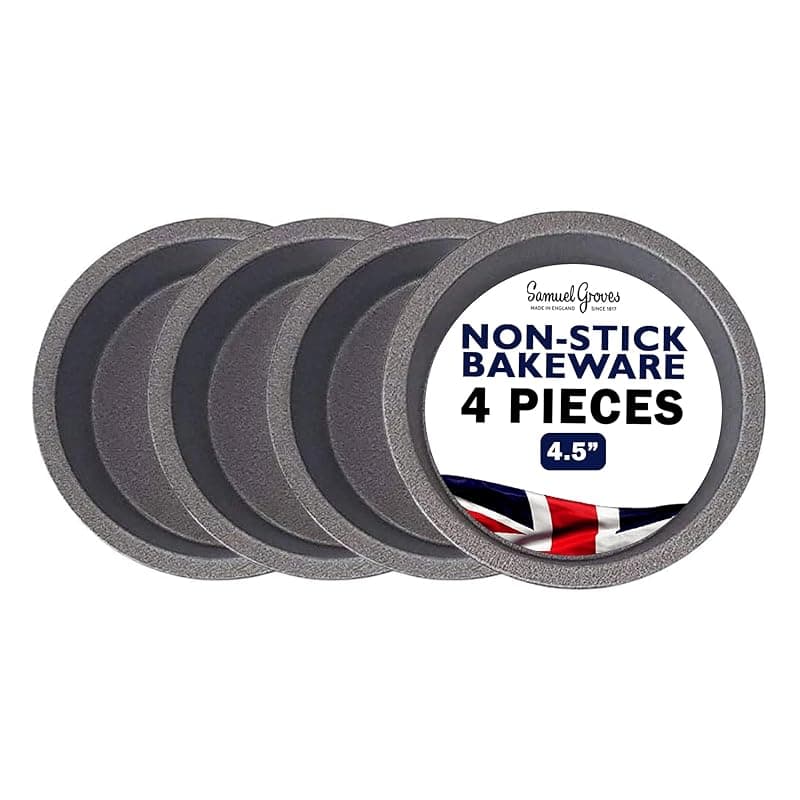 Samuel Groves Great British Bakeware 4 Set 11.5cm Small Individual Superior Double Coated Non Stick Tins, Tart & Quiche Pans, Small Pie Dishes Set Of 4, Individual Tart Tins For Baking, Made In England - Bakeware