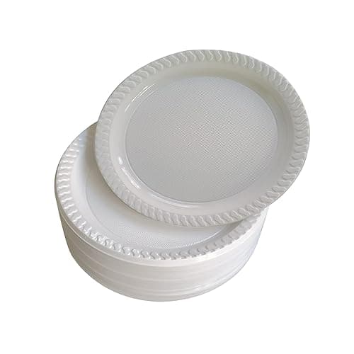 Aspect 100 White Dinner Plate Set, Reusable & Washable, Heavy Duty Dinnerware, Microwave-Safe Crockery - Ideal for Birthday, Parties, Camping, Catering (9 inch Plates, White) - Tableware