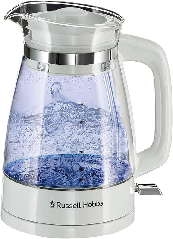 Russell Hobbs Carafe Style 1.7L Cordless Electric Glass Kettle, White - Kettles