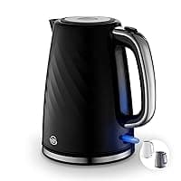 Swan SK14611BLK Windsor Rapid Boil Kettle with Removable Limescale Filter, Boil Dry Protection and Hidden Cord Storage, 1.7L, 3KW, Black