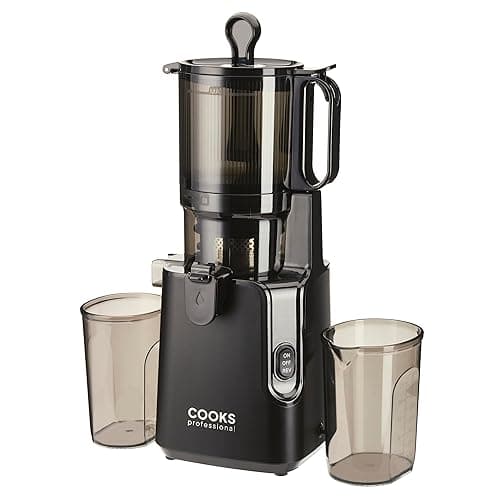 Cooks Professional Cold Press Juicer with Wide XL Feeding Chute, 1.8L Hopper & Separate Juice & Pulp Outlets | Powerful Slow Screw Masticating High Yield Juicing Machine for Whole Fruits & Vegetables - Juicers