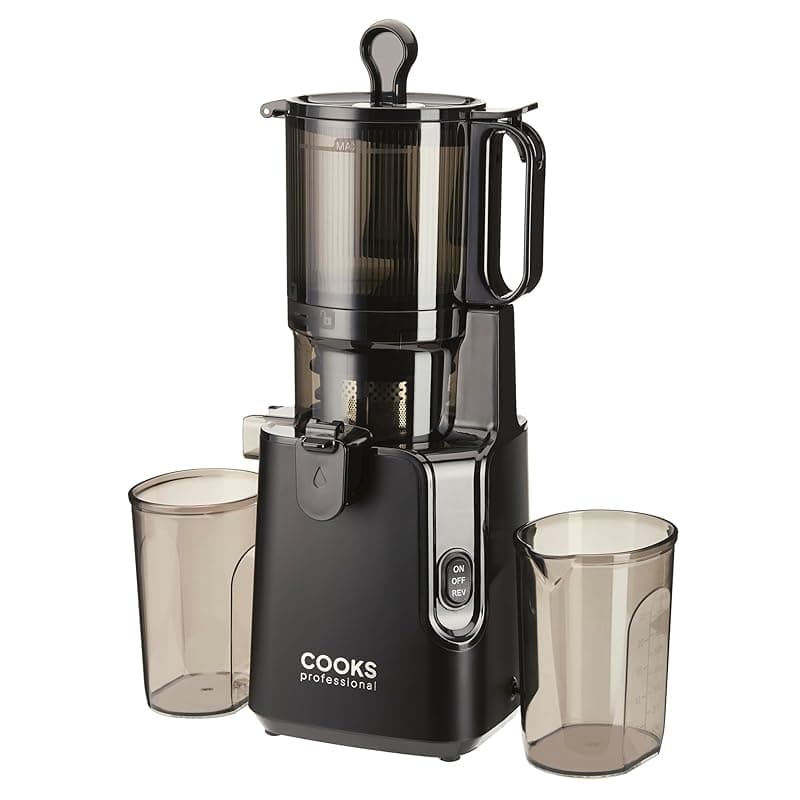 Cooks Professional Cold Press Juicer with Wide XL Feeding Chute, 1.8L Hopper & Separate Juice & Pulp Outlets | Powerful Slow Screw Masticating High Yield Juicing Machine for Whole Fruits & Vegetables - Juicers