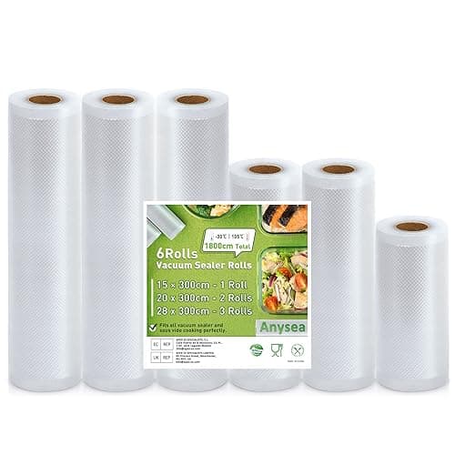 Anysea Vacuum Sealer Rolls Vacuum Sealer Bags: 6 Roll 15|20x2|28x3| x300 cm| BPA-Free | Heavy Duty Embossed | Vacuum Seal Food Bags, Food Sealer Saver Rolls for Vacuum Sealer - Vacuum Sealers