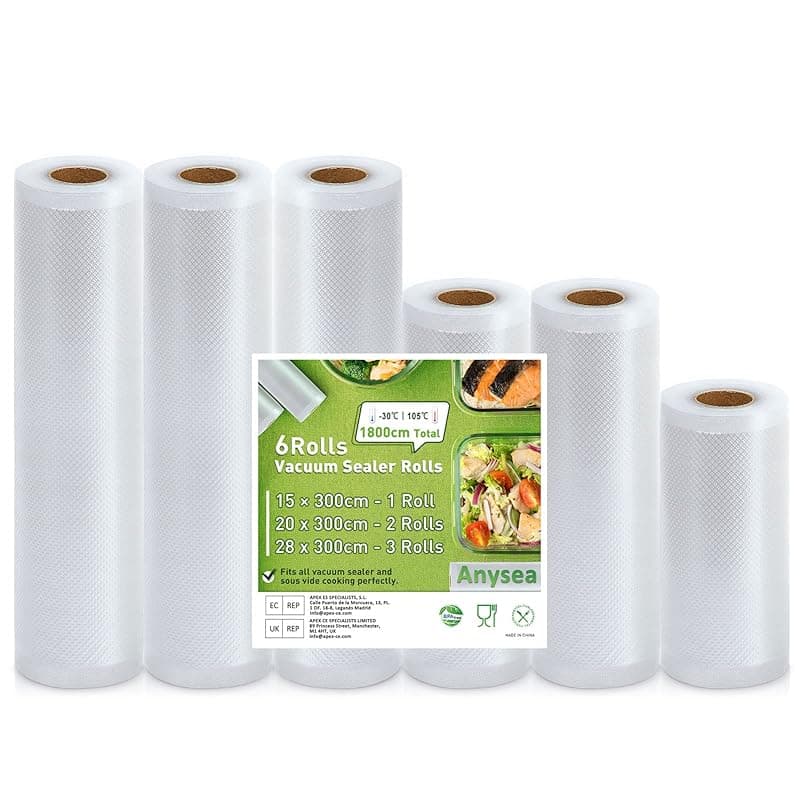 Anysea Vacuum Sealer Rolls Vacuum Sealer Bags: 6 Roll 15|20x2|28x3| x300 cm| BPA-Free | Heavy Duty Embossed | Vacuum Seal Food Bags, Food Sealer Saver Rolls for Vacuum Sealer - Vacuum Sealers