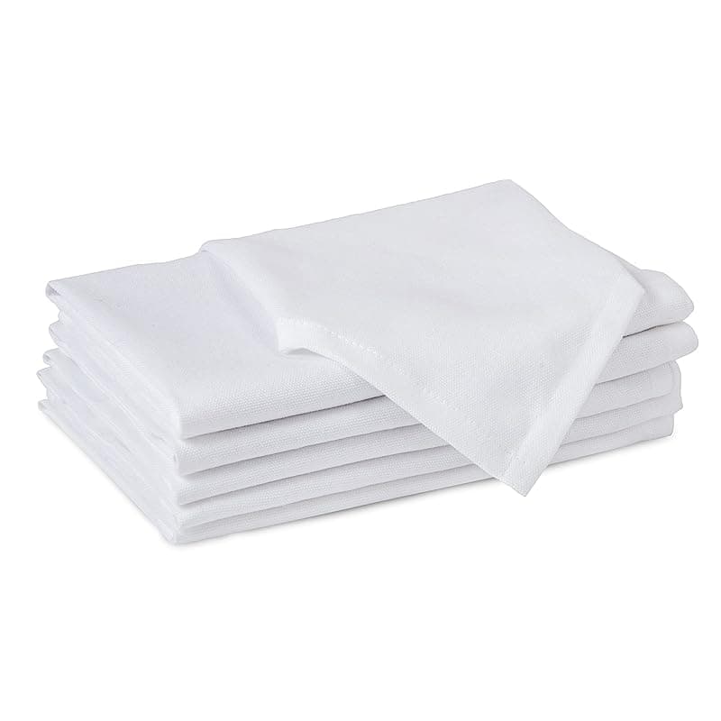 Encasa XO White Cloth Napkins Set of 6, 17x17 in | Solid Color Cotton Dinner Napkins | Washable & Reusable Wedding Napkins for Holiday Dinners, Party, & Everyday Table Decor - Tableware