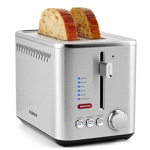 CUSIMAX 2 Slice Toaster, Wide Slot Toaster for All Bread Types, 7 Browning Levels, High-Lift Feature, Defrost/Reheat/Cancel Function, Removable Crumb Tray, Cool Touch Stainless Steel, 950W - Toasters