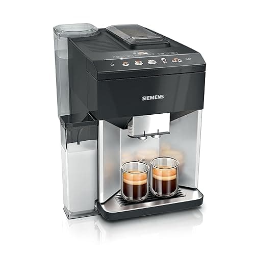 SIEMENS EQ500 Fully Automatic Bean to Cup Coffee Machine with coffeeSelect Display, oneTouch DoubleCup, 9 Coffee Beverages, autoMilk Clean in Daylight, TQ513GB1, Silver/Piano Black
