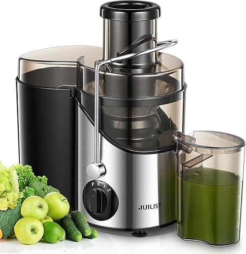 Juilist Juicer Machines, Juilist Centrifugal Juicers Whole Fruit and Vegetables 400W, Large 3” Feed Chute Juice Extractor Machine, 3 Speed Control, Cleaning Brush and Recipe Included, Silver - Juicers