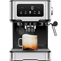 Chefman CraftBrew Espresso Machine, 15-Bar Pump, Digital Touchscreen, Steam Wand for Latte & Cappuccino, Compact Espresso Coffee Machine w/ 1.5L Removable Water Reservoir - Stainless Steel