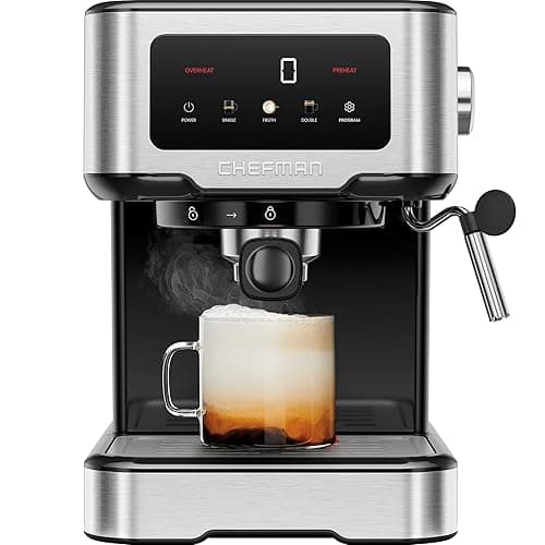 Chefman CraftBrew Espresso Machine, 15-Bar Pump, Digital Touchscreen, Steam Wand for Latte & Cappuccino, Compact Espresso Coffee Machine w/ 1.5L Removable Water Reservoir - Stainless Steel - Coffee Machines