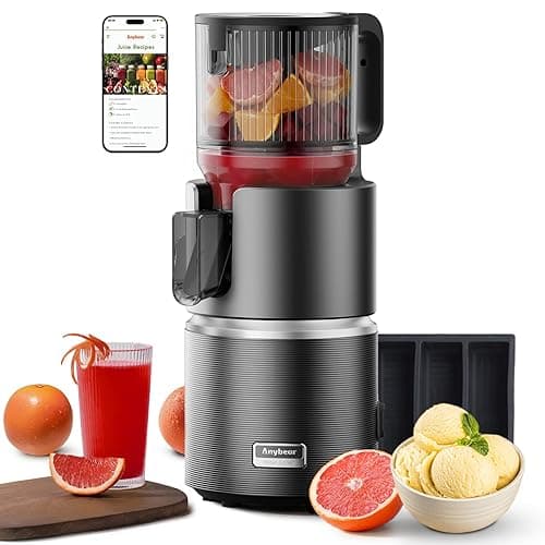 anybear Cold Press Juicer with 4.9" Large Feed Chute, 350W Masticating Juicer Machines with Dual Slow-Squeezing Technology for Whole Fruits & Veggies with High Yield | BPA-Free Tritan (Grey & Silver) - Juicers