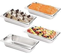 TOPZEA Set of 4 Stainless Steel Steam Table Pan 1/3 Size, 63mm Height Breading Tray, Buffet Dinner Food Serving Hotel Pan for Food Warmer, Preparing Bread-Crumb Dish, Marinating Meat, Capacity:2.4 L