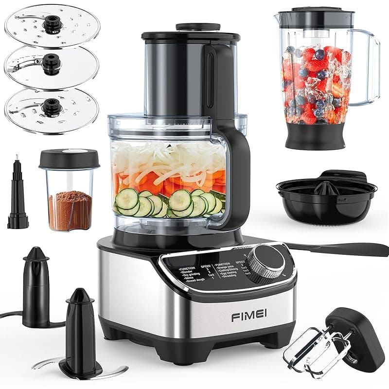 FIMEI Multifunctional Food Processor 1300W, 3 Speeds and Pulse Function, 3.5L Chopper, 1.5L Blender, Grinder, Citrus Juicer, Dough Kneader, Whisk, Shredder, Reversible Slicer, Triple Lock Protection - Food Processors