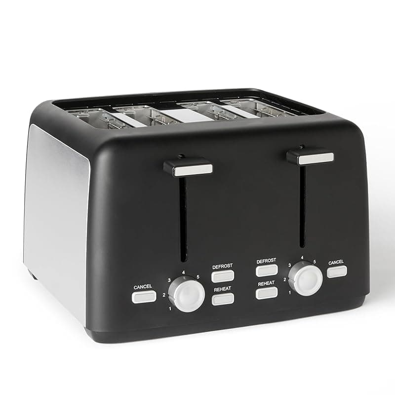 Amazon Basics Toaster 4 Slice with 7 Shade Settings and Removable Crumb Tray, Extra Wide Slots, 1500W, Black - Toasters