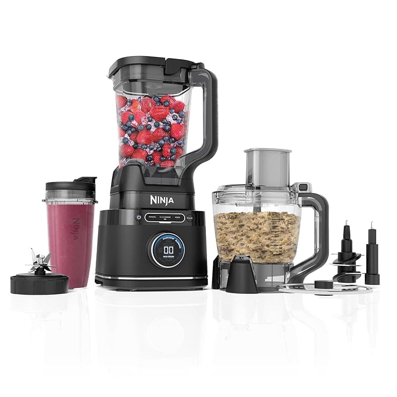 Ninja 3-in-1 Detect Power Blender Processor Pro, Powerful 1200W Blender, Food Processor Bowl, Dough Blade, 1x Single Serve Cup, Jug, Make Pizza Dough, Blend, Chop & Mix, Black, TB401UK - Food Processors