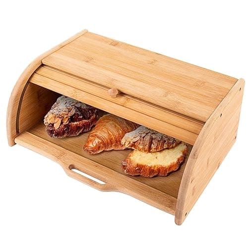 Kabalo Large Bamboo Bread Bin Wooden Roll Top Kitchen Food Wraps Buns Storage - Kitchen Storage