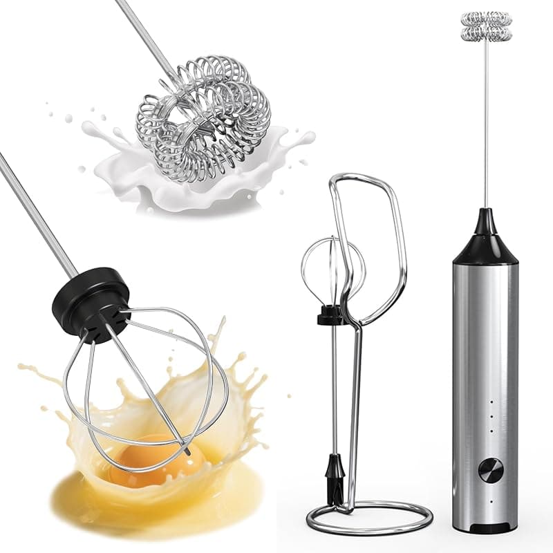 SOUTHMAN Milk Frother Handheld Foamer with Stainless Steel Stand, 3 Speeds Control, Electric Milk Frother Rechargeable Coffee Whisk, Drink Mixer for Cappuccino, Latte - Coffee Tea Accessories