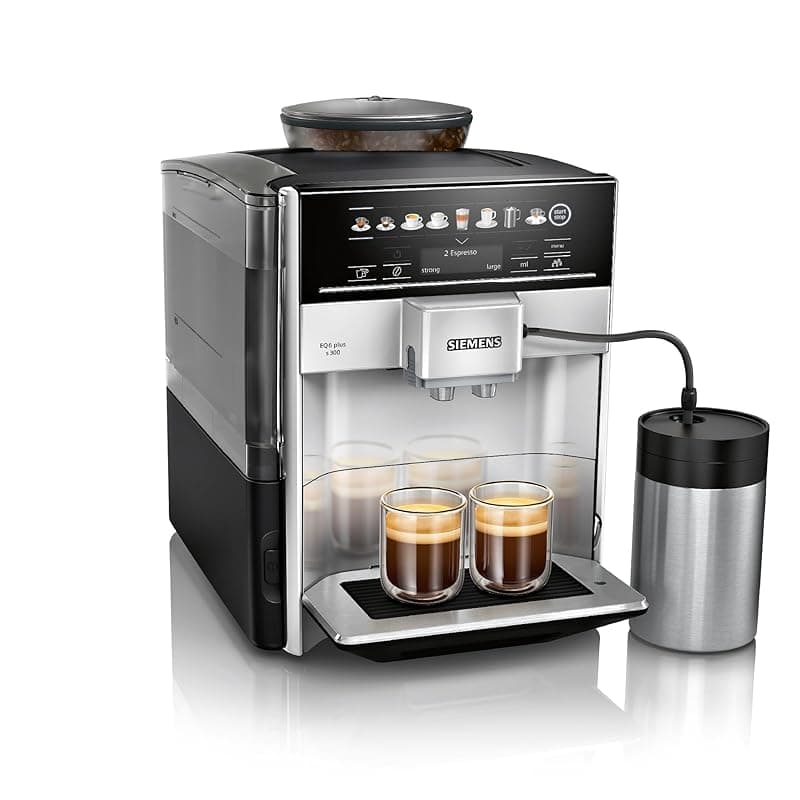 SIEMENS EQ6 plus S300, Fully Automatic Bean to Cup Espresso Coffee Machine with Cappuccinatore milk system, 11 beverages, Ceramic Grinder, Large Touchscreen Display, TE653M11GB, Titanium - Coffee Machines