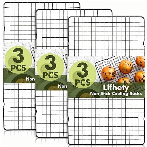Lifhety 3PCS Cake Cooling Rack - 40x25cm Cooling Rack for Baking, Non-Stick Wire Rack Set for Cookie, Biscuits, Roasting and Compatible with Oven Baking Tray - Bakeware