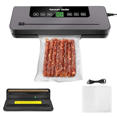 AUTOFU Vacuum Sealer Machine Strong Suction 6 Modes for Dry & Moist Foods Built-in Cutter, Vacuum Food Sealer for Keep Meat Vegetables Snacks Fruits Grains Fresh, Includes 10 Vacuum Bags, Black - Vacuum Sealers