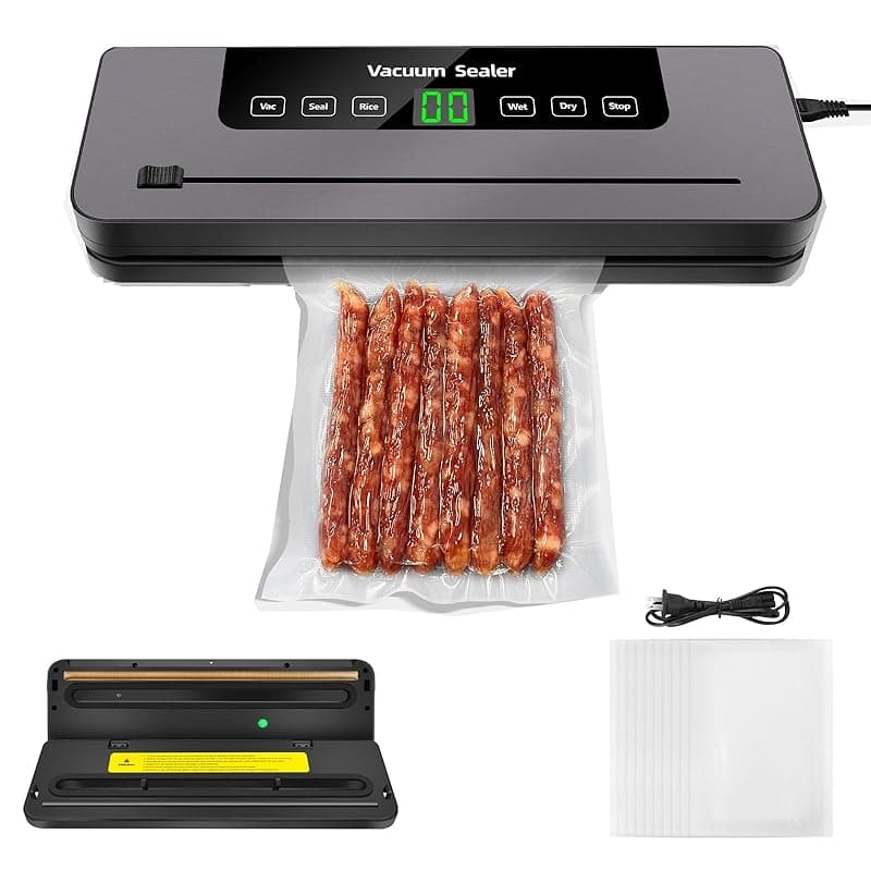 AUTOFU Vacuum Sealer Machine Strong Suction 6 Modes for Dry & Moist Foods Built-in Cutter, Vacuum Food Sealer for Keep Meat Vegetables Snacks Fruits Grains Fresh, Includes 10 Vacuum Bags, Black - Vacuum Sealers