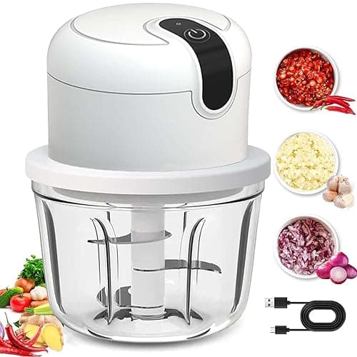 Electric Small Food Chopper,VOUM Mini Wireless Portable Garlic Grinder,USB Rechargeable Food Chopper for Vegetable/Meat/Small Food Processor, incl USB cable, 10Oz White
