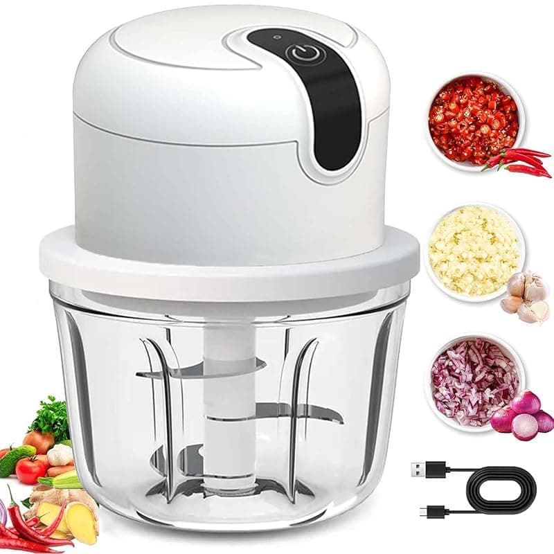 VOUM Electric Small Food Chopper,VOUM Mini Wireless Portable Garlic Grinder,USB Rechargeable Food Chopper for Vegetable/Meat/Small Food Processor, incl USB cable, 10Oz White - Food Processors