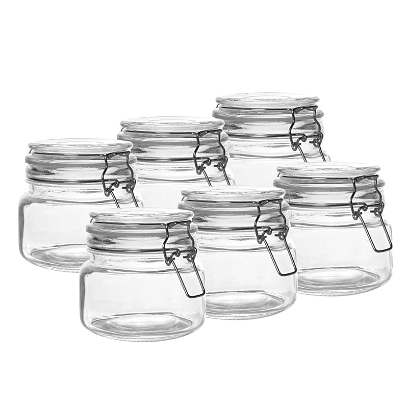 Maison & White Clip Top Glass Jars - 500ml Set of 6 | Reusable Stickers with Pen | Mason Jar | Airtight Storage | Kitchen Preserving & Spice Containers | Cookie Tea Coffee Sugar | M&W - Food Storage