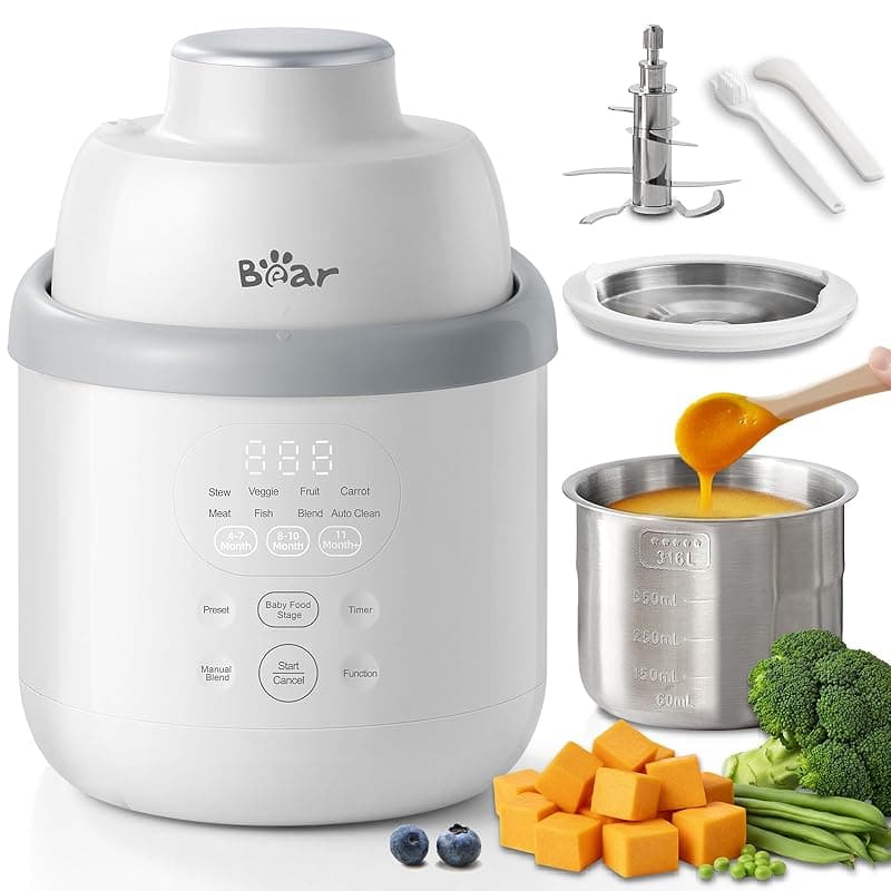 Bear NutriEase AllStage Stainless Steel Baby Food Blender, OneStep Food Processor Steamer Blender Puree Maker, Auto 3-Stage Settings for Healthy Homemade Baby Puree,Preset&Self Clean Function,BPA-Free - Food Processors