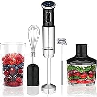 Andrew James 5-in-1 Hand Blender Set, 1000W Immersion Blender, 8-Speed Turbo Boost, 750ml Beaker, 860ml Chopper, Electric Whisk, Milk Frother, Potato Masher, Food Processor Stick Blender