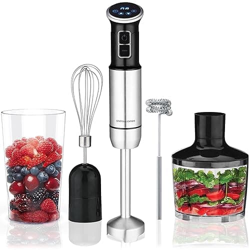 andrew james 5-in-1 Hand Blender Set, 1000W Immersion Blender, 8-Speed Turbo Boost, 750ml Beaker, 860ml Chopper, Electric Whisk, Milk Frother, Potato Masher, Food Processor Stick Blender - Food Processors