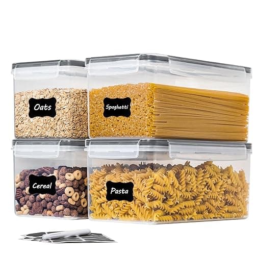 WOPPLXY 4 PCS Pasta Storage Containers, 3.2L Rectangle Plastic Spaghetti Storage Jar, Food Canisters Long Noodle Storage Box with Lids for Home, Kitchen, Pantry Storage - Kitchen Storage