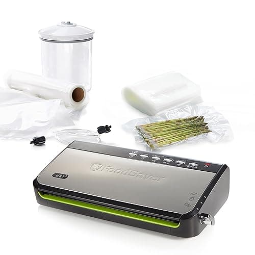 FoodSaver Food Vacuum Sealer Machine with Integrated Roll Storage | Bag Cutter and Delicate Food Mode | Includes Assorted Vacuum Sealer Bags | FFS005X, Black - Vacuum Sealers