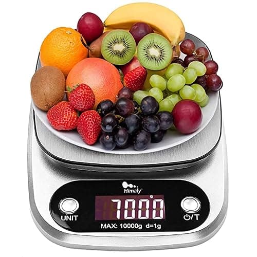 himaly 10kg Digital Kitchen Scale Tare Function & Auto Off Premium Stainless Steel for Multifunctional Cooking Food Scale with Backlit LCD Display Premium Food Weight Kitchen Scales Built-in Battery, Sliver - Kitchen Scales