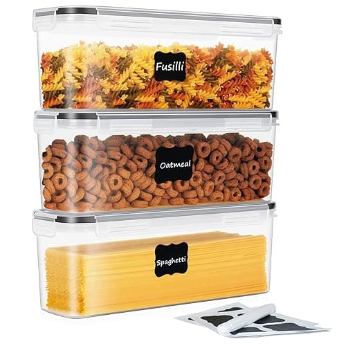 HRUISE Pasta Storage Containers【3 Pcs/Set】 2.3L Rectangle Spaghetti Long Noodle Storage Box with Lids, BPA Free Plastic Kitchen Food Storage Canisters for Pasta Oatmeal - Kitchen Storage